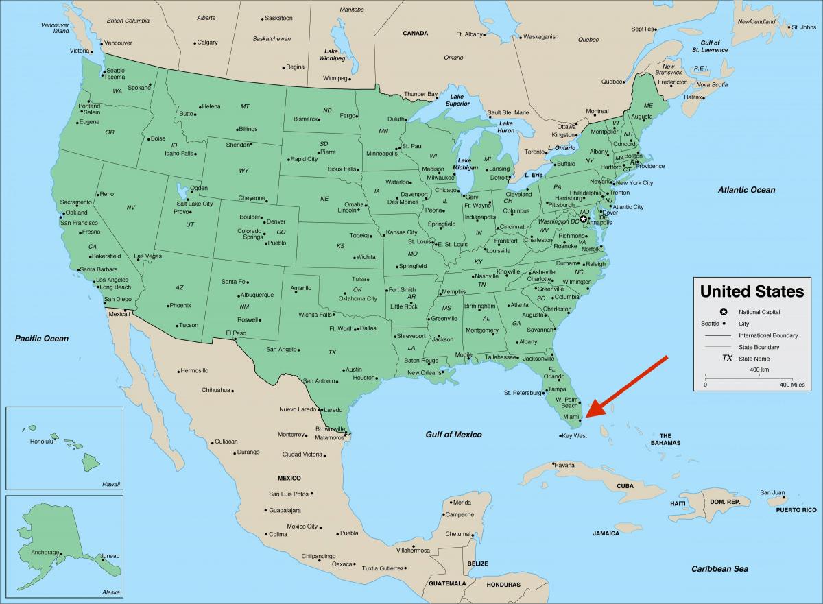 Miami on Florida - USA map